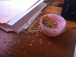 I tried to put granola in my yogurt.  I missed. ~AKH